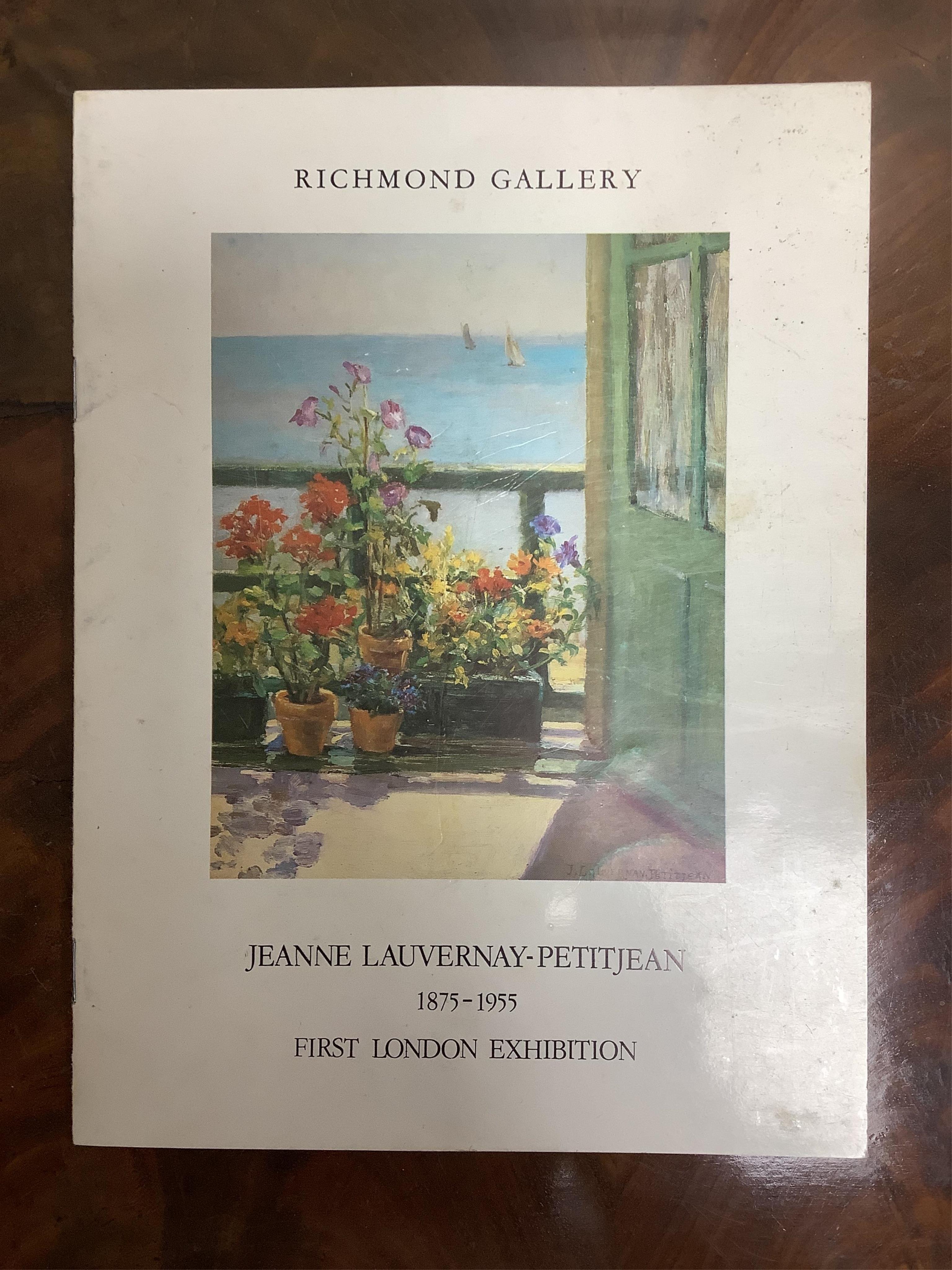 Jeanne Lauvernay-Petitjean (French, 1875-1955), oil on canvas, Still life of flowers in a jug, signed, 71 x 52cm, ornately framed with Richmond Gallery exhibition catalogue. Condition - good